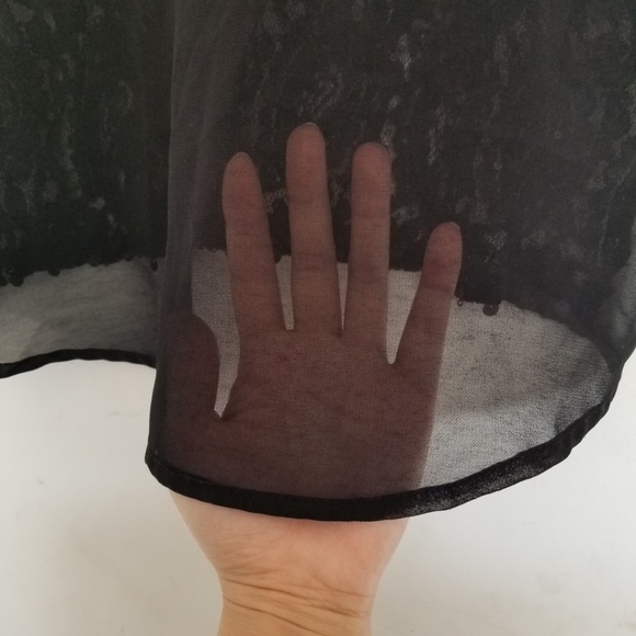 Anthropologie Bird Cage Sheer Black Sequins Shiny Short Sleeve Top - Picture 6 of 6